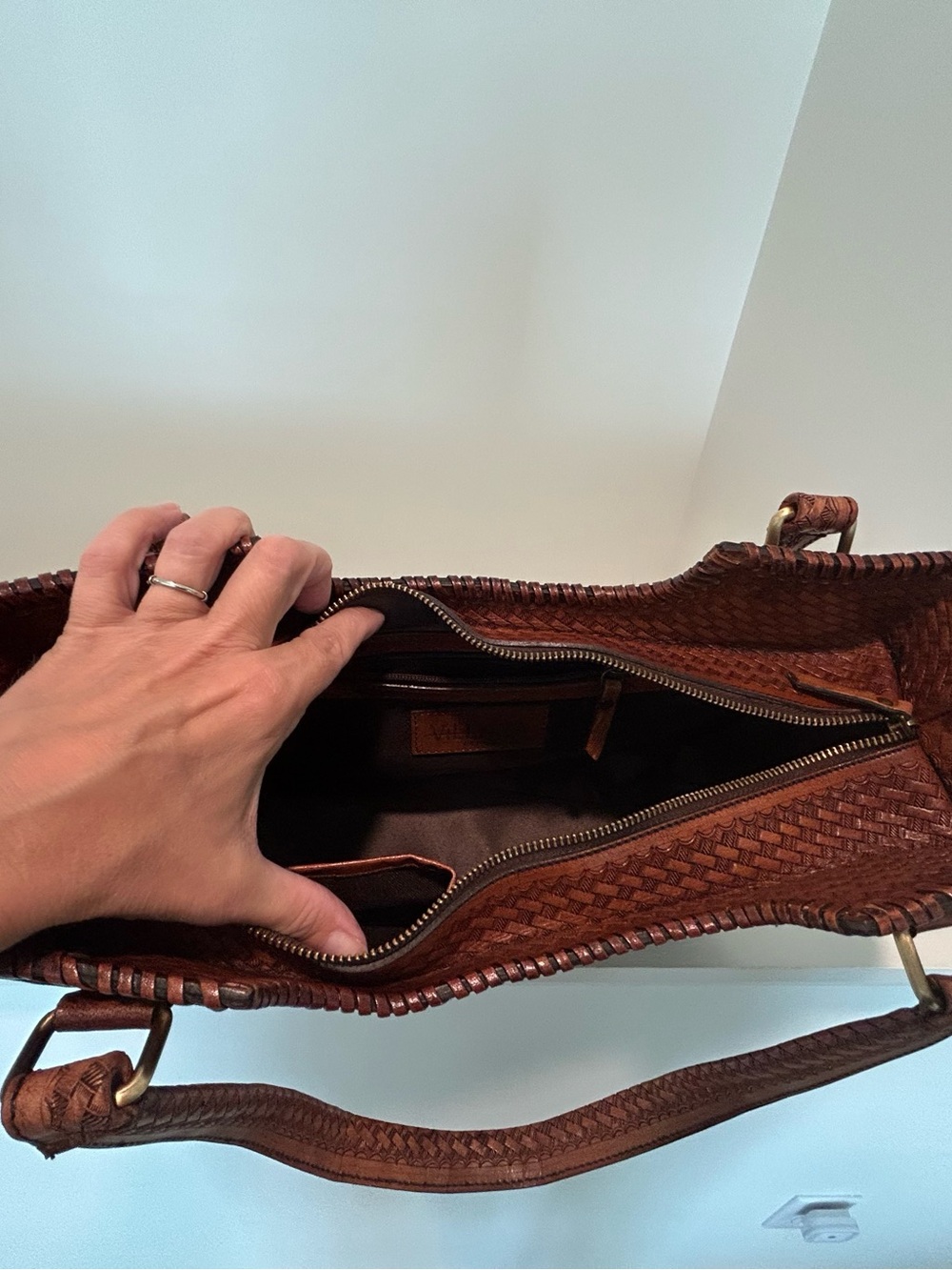 New Vilenca Hand-Tooled Leather Tote Bag - Brown - Picture 12 of 14